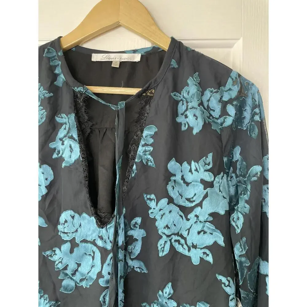 Lovers & Friends Women’s Lace Trim Long Sleeve Floral Blouse Top Size Medium - Picture 2 of 9